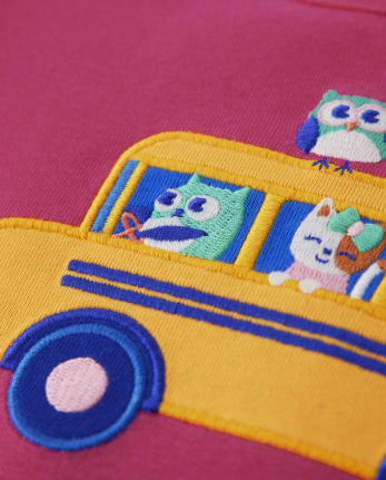 Girls Embroidered School Bus Ruffle Top - Future Artist