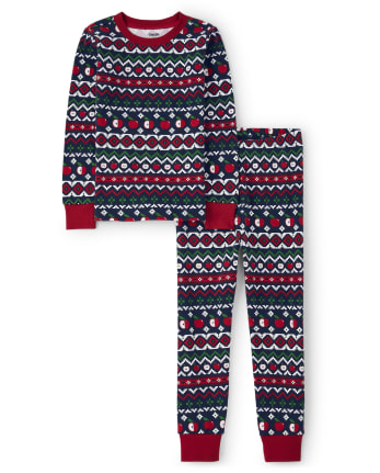 Pijama unisex de 2 piezas de algodón Fairisle Apple - Gymmies