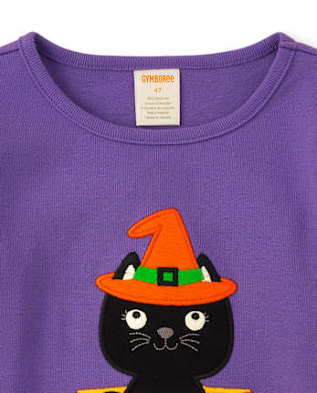 Top de gato bordado para niñas - Trick or Treat