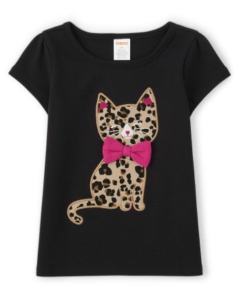 Girls Embroidered Cat Top - Purrrfect in Pink