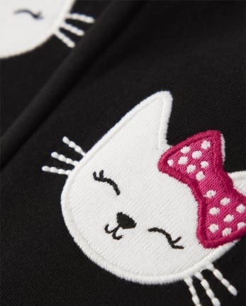 Girls Embroidered Cat Leggings - Purrrfect in Pink