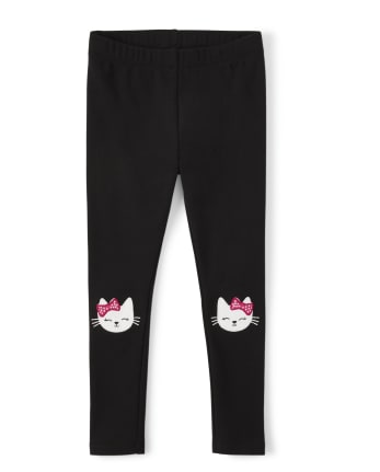 Girls Embroidered Cat Leggings - Purrrfect in Pink