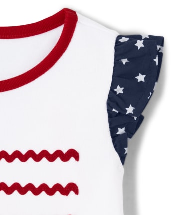 Girls Embroidered Flag Flutter Top And Tiered Skort Set - American Cutie