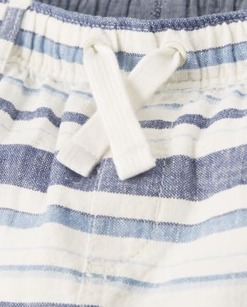 Boys Embroidered Swordfish Top And Striped Linen Pull On Shorts Set - Blue Skies