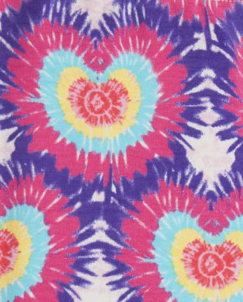 Girls Embroidered Van Puff Sleeve Top And Tie Dye Heart Capri Leggings Set - Music Festival