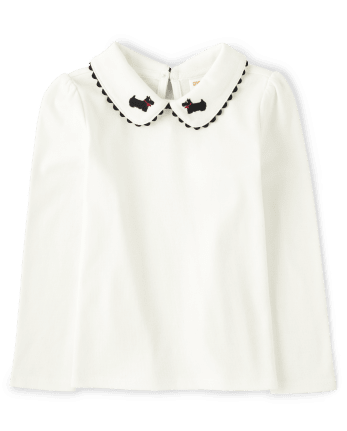 Girls Embroidered Dog Peter Pan Top - London Calling
