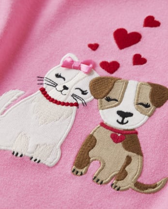 Haut brodé chien et chat pour filles - Valentine Cutie