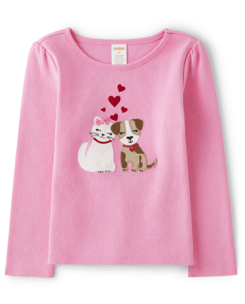 Haut brodé chien et chat pour filles - Valentine Cutie