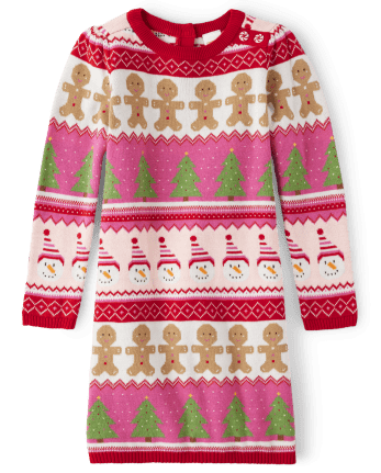 Girls Gingerbread Fairisle Sweater Dress - Gingerbread House