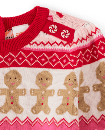 Girls Intarsia Christmas Sweater - Gingerbread House