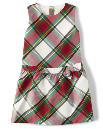 Girls Matching Family Sleeveless Plaid Bow Dress - Family Celebrations ...