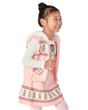 Girls Intarsia Gingerbread Sweater Skirt - Gingerbread House