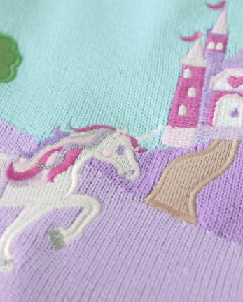 Girls Intarsia Unicorn Scene Peplum Sweater - Unicorn Princess