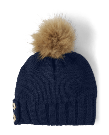 Girls Cable Knit Pom Pom Hat - Family Celebrations