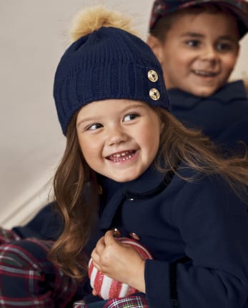 Girls Cable Knit Pom Pom Hat - Family Celebrations