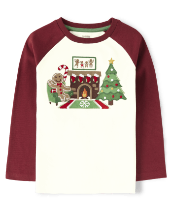 Haut raglan de Noël brodé pour garçon - Maison en pain d'épice