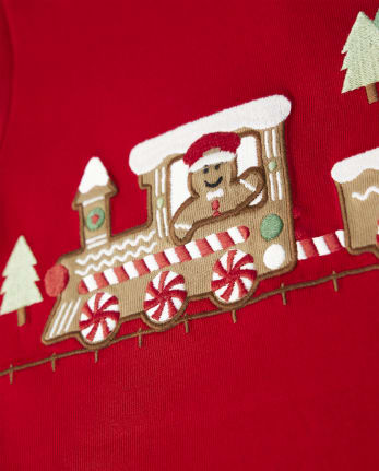 Boys Embroidered Train Layered Top - Gingerbread House