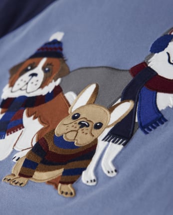 Boys Embroidered Dogs Raglan Top - Playful Pups
