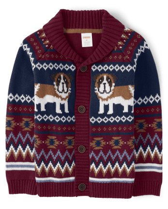 Cárdigan Fairisle con perro bordado para niños - Playful Pups
