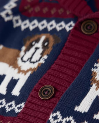 Cárdigan Fairisle con perro bordado para niños - Playful Pups
