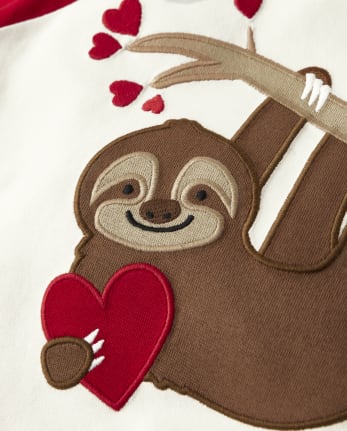 Boys Embroidered Sloth Raglan Top - Valentine Cutie