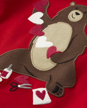 Boys Embroidered Bear Layered Top - Valentine Cutie