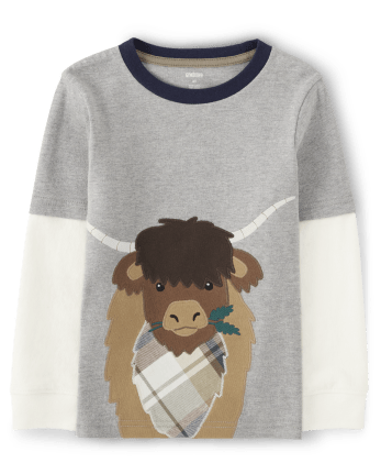 Boys Embroidered Cow Layered Top - Little Rocky Mountain