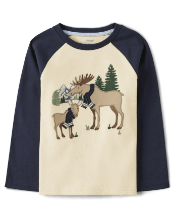 Boys Embroidered Moose Raglan Top - Little Rocky Mountain
