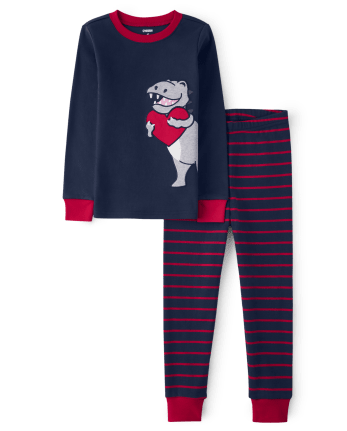 Boys Striped Dino Cotton 2-Piece Pajamas - Gymmies