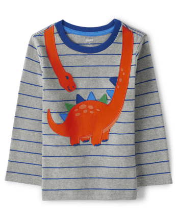 Boys Striped Dino Top