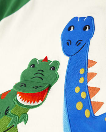 Boys Embroidered Dino Raglan Top - Dino-Mite