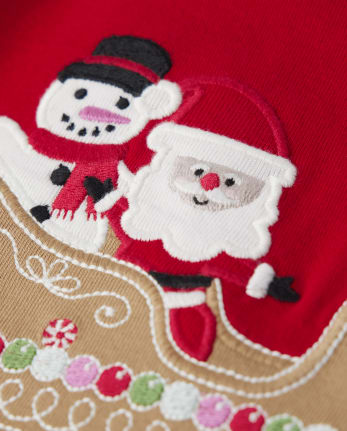 Girls Embroidered Sleigh Top - Gingerbread House