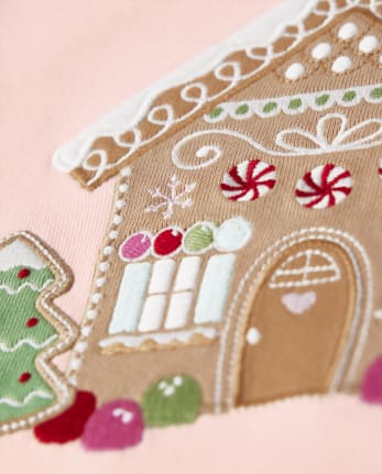Girls Embroidered Gingerbread House Top - Gingerbread House