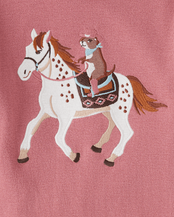 Girls Embroidered Horse Top - Little Rocky Mountain