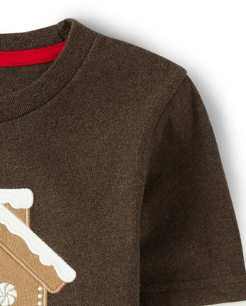 Boys Embroidered Gingerbread House Layered Top - Gingerbread House