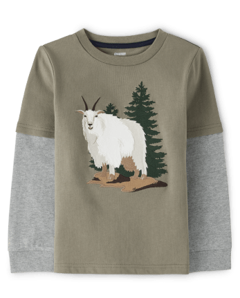 Haut superposé brodé à motif de chèvre pour garçon - Little Rocky Mountain