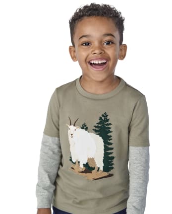 Haut superposé brodé à motif de chèvre pour garçon - Little Rocky Mountain