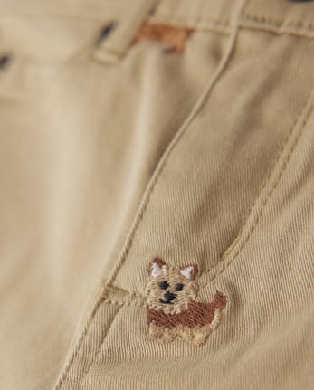 Boys Embroidered Dog Pants - Playful Pups
