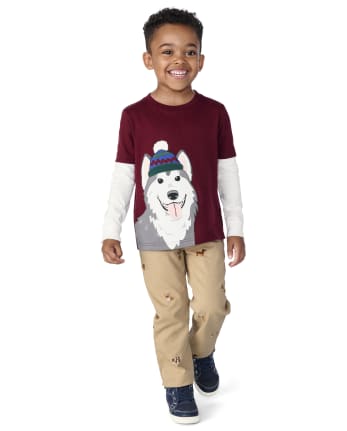 Boys Embroidered Dog Pants - Playful Pups
