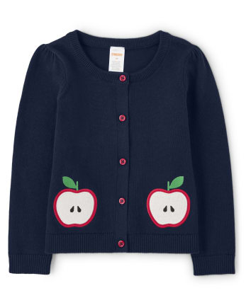 Girls Embroidered Apple Cardigan And Apple Ponte Dress Set - Head of the Class