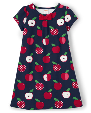 Girls Embroidered Apple Cardigan And Apple Ponte Dress Set - Head of the Class