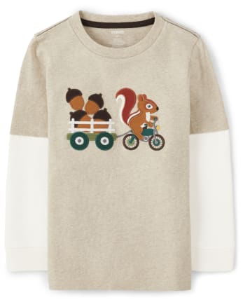 Boys Fox Layered Top, Chipmunk Layered Top And Embroidered Bear Raglan Top 3-Pack - Autumn Harvest