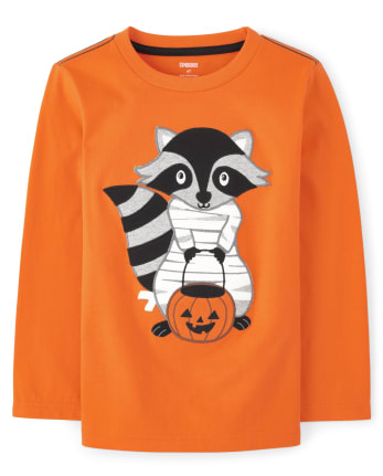 Boys Embroidered Raccoon Mummy Top, Embroidered Skeleton Top And Embroidered Dog Raglan Top 3-Pack - Trick or Treat