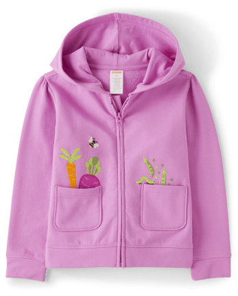 Girls Embroidered Vegetable Zip Up Hoodie - Little Sprout