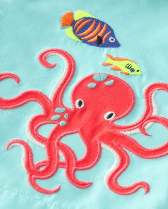 Boys Embroidered Octopus Swim Trunks - Splish-Splash