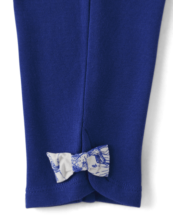 Girls Bunny Print Knit Bow Capri Leggings - Blue Belle