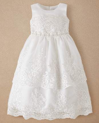 Girls Lace Applique Tiered Dress - Special Occasions