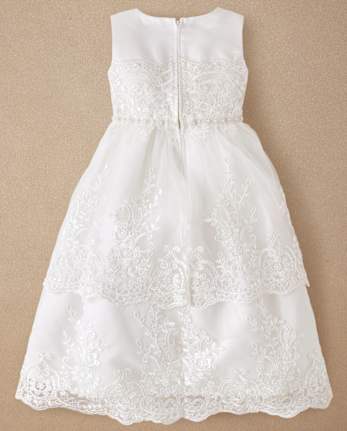 Girls Lace Applique Tiered Dress - Special Occasions