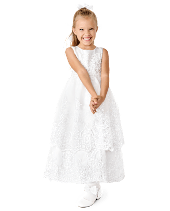 Girls Lace Applique Tiered Dress - Special Occasions