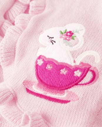 Baby Girls Embroidered Teacup Cardigan - Time for Tea